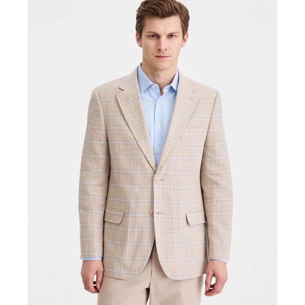 $295 NEW NAUTICA MENS 36S TAN PLAID LINEN COTTON BLAZER SPORT COAT SUIT JACKET